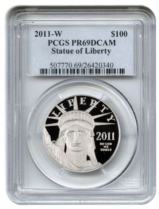2011 - W Platinum Eagle $100 Pcgs Proof 69 Dcam Statue Liberty 1 Oz photo