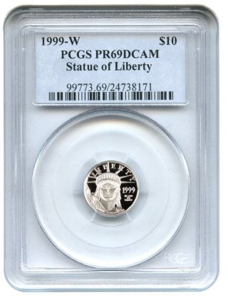 1999 - W Platinum Eagle $10 Pcgs Pr69 Dcam Statue Liberty 1/10 Oz Pse photo