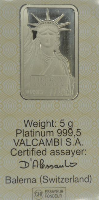 1985 Credit Suisse 999.  5 5 Gram Platinum Mini Bar photo