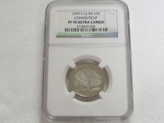 1999 S Clad Proof Connecticut State Quarter - Ngc Pf 70 Ultra Cameo (005) photo