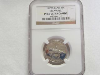 1999 S Clad Proof Delaware State Quarter - Ngc Pf 69 Ultra Cameo photo