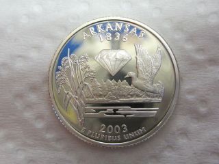2003 S Arkansas State Quarter - Gem Proof Deep Cameo - 90% Silver photo