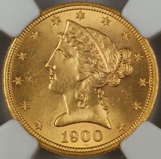 1900 Liberty $5 Half Eagle Gold Coin,  Ngc Unc Details (improperly Cleaned) Dgh photo