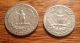 2 Washington Quarters 1963,  1964 90% Silver Circulated Quarters photo 1