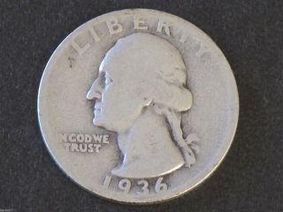 1936 - D Washington Quarter 90% Silver U.  S.  Coin D5630 photo