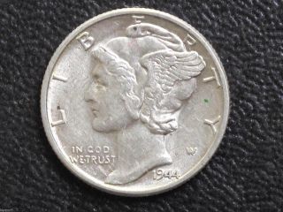 1944 - P Mercury Dime 90% Silver U.  S.  Coin D7276 photo
