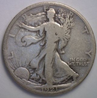 1921 Walking Liberty Silver Half Dollar 50 Cent Us Type Coin Vg photo