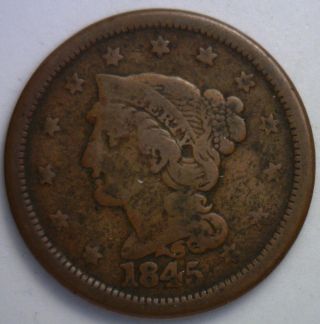 1845 Braided Hair Large Cent Copper Type Coin One - Cent United States Penny Good photo