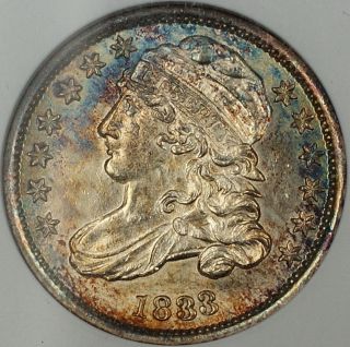 1833 Capped Bust Silver Dime,  Anacs Ms - 62,  Very Choice Bu Our Opinion Toned photo