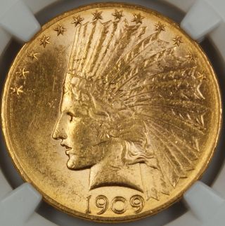 1909 - D Indian $10 Eagle Gold Coin,  Ngc Unc Details (improperly Cleaned) Bu photo