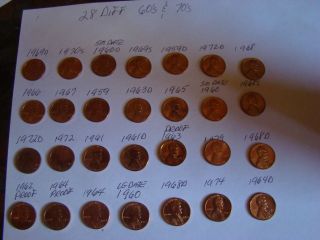 28 Different Uncirculated Red Lincoln Cents 60 