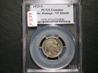 1923 - S Buffalo Five Cent Nickel Pcgs Vf Details   F339 photo