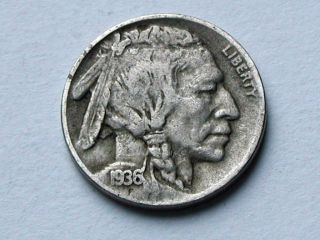 Usa 1936 D Five Cents (5¢) Nickel Coin 1936d - Indian Head Buffalo/bison Animal photo