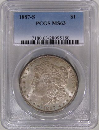 1887 - S $1 Morgan Silver Dollar Better Date,  Pcgs Ms63 photo
