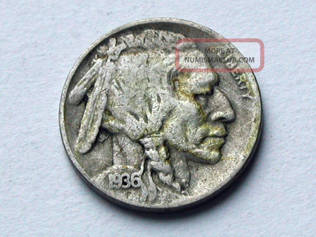 Usa 1936 D Five Cents (5¢) Nickel Coin 1936d Indian Head Buffalo