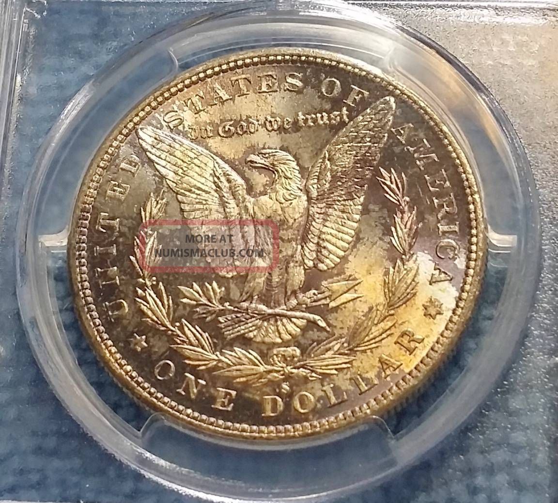 1880 S - Morgan Silver Dollar - Pcgs Ms64 Rev Rainbow Toned Mby043
