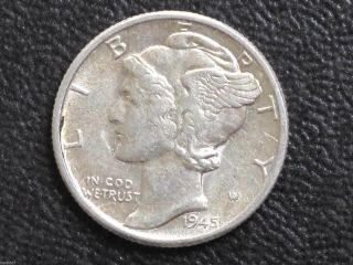 1945 - P Mercury Dime 90% Silver U.  S.  Coin D7301 photo