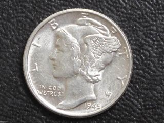 1945 - P Mercury Dime 90% Silver U.  S.  Coin D7306 photo