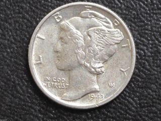 1943 - P Mercury Dime 90% Silver U.  S.  Coin D7308 photo