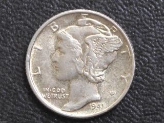 1941 - P Mercury Dime 90% Silver U.  S.  Coin D7279 photo