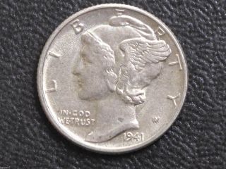 1941 - P Mercury Dime 90% Silver U.  S.  Coin D7280 photo