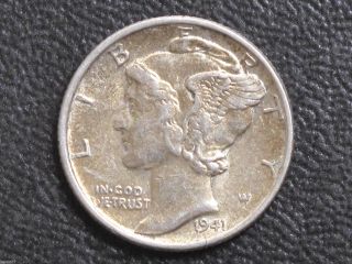 1941 - P Mercury Dime 90% Silver U.  S.  Coin D7321 photo