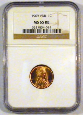 1909 Vdb Lincoln Wheat Cent Ngc Ms 65 Rb Penny Coin photo