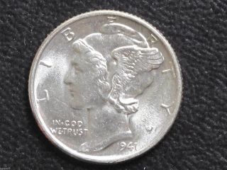1941 - P Mercury Dime 90% Silver Uncirculated U.  S.  Coin D7331 photo