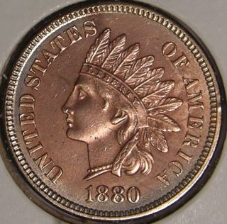 1880 Indian Head Penny,  Gem Bu Choice Uncirculated Red,  Aa - 794 photo