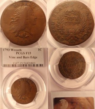 1793 S5 R4 Wreath Large Cent Pcgs F15 Tan Brown Color Ships photo