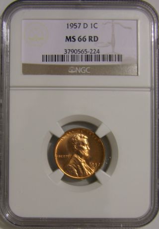 1957 D Lincoln Wheat Penny,  Ngc Ms66 Red,  Ah 142 photo