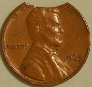 1965 P Lincoln Memorial Penny,  (clipped Planchet) Error Coin,  Af 730 photo