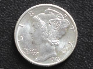 1943 - P Mercury Dime 90% Silver Uncirculated U.  S.  Coin D7353 photo