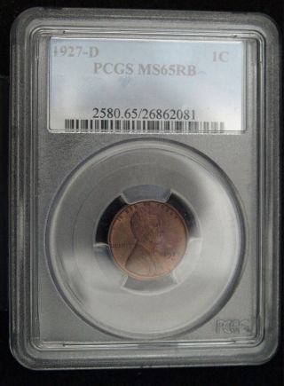 1927 - D Lincoln Cent Pcgs Ms 65rb (b9700) photo