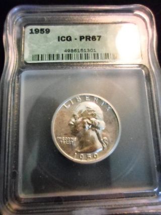 1959 P Washington Quarter Icg Graded Pr 67 Proof 67 Crisp Coin All White photo