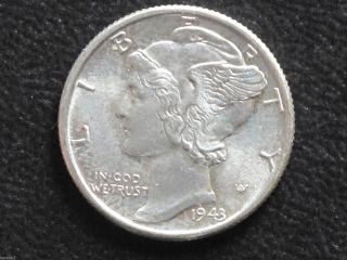 1943 - P Mercury Dime 90% Silver Uncirculated U.  S.  Coin D7357 photo