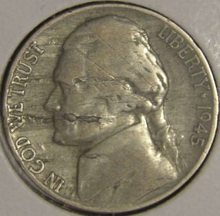 1945 P Silver War Nickel,  (lamination) Error Coin,  Ae 636 photo
