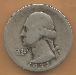 1937 Quarter Dollar Circulated Silver Coin - U Grade - Absolute 14 - 062 photo