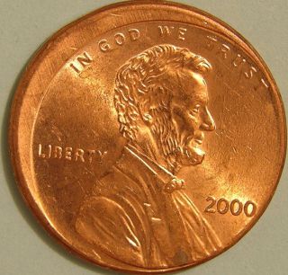 2000 P Lincoln Memorial Penny,  (off Center) Unc,  Error Coin,  Af 171 photo