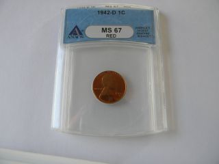 1942 D Wheat Penny Anacs Ms67red photo