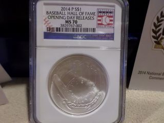 2014 P Baseball Hall Of Fame Uncirculated Silver Coin Ms70 Opening Day Releases photo