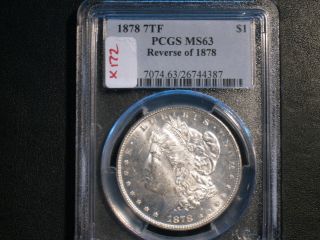 1878 Morgan Silver Dollar 7 Tail Feathers Reverse Of 1878 Pcgs Ms63 X172 photo
