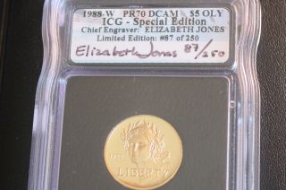 1988 - W Pr - 70 Special (limited Edition) Gold $5.  00 Elisabeth Jones Coin photo