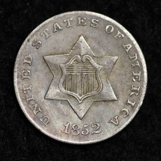 1852 Three Cent Silver Piece Choice Au Shipping  photo