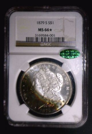 1879 S Morgan Silver Dollar Graded By Ngc As Ms66 With Green Cac Toned photo