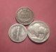 1897 Indian Cent - G+,  1937 Buffalo Nickel - Au,  1939 90% Silver Mercury Dime - Vf Coins: US photo 1
