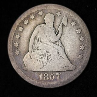 1857 - O Seated Liberty Quarter Choice F Shipping  photo