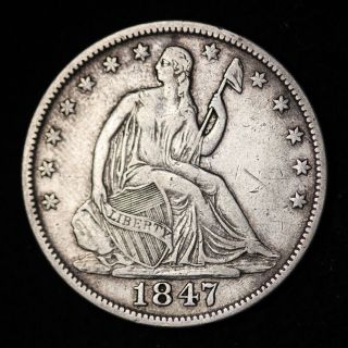 1847 - O Seated Liberty Half Dollar Choice Xf    photo