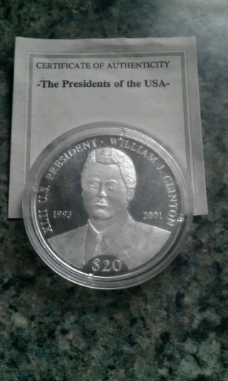 William Clinton Silver 20 Dollar Coin United States President photo