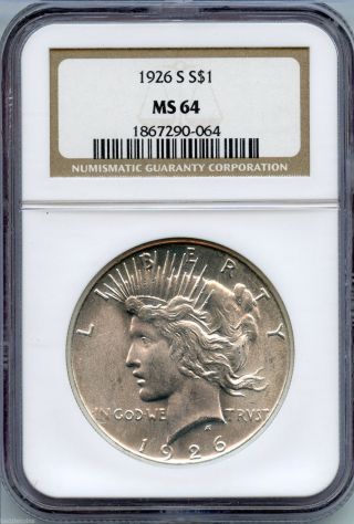 1926 - S Ngc Ms 64 Silver Peace Dollar - San Francisco - P1s Kn922 photo
